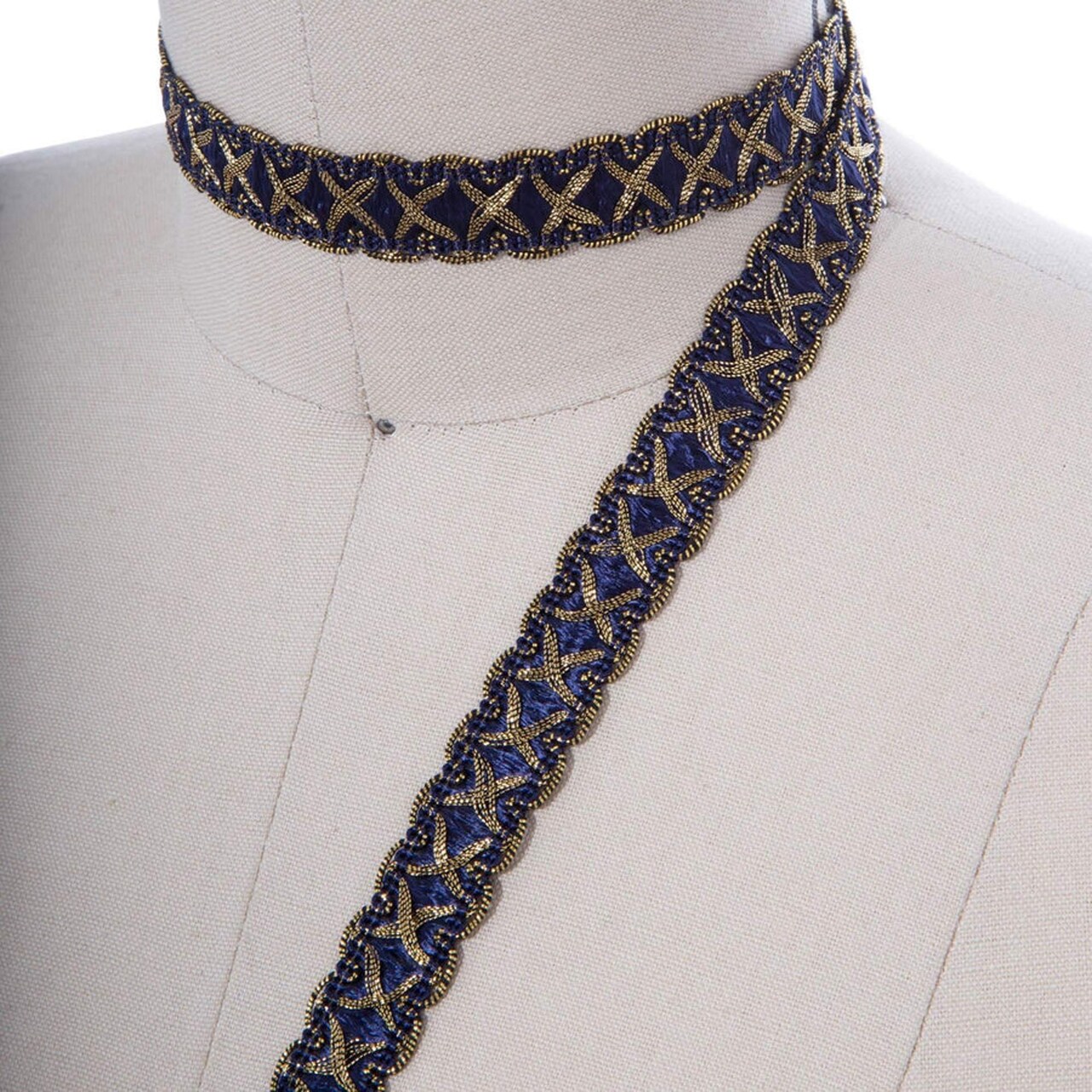 2 Yards 5/8" Width Navy Blue and Gold Upholstery Gimp Trim for Drapes, Furniture & Victorian Decor